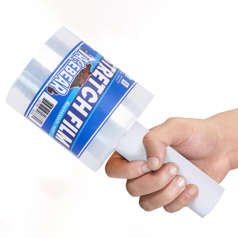 TAPEBEAR Stretch Wrap Film 4"" x 1000Ft Shrink Wrap Roll with Handle  60 Gauge Thick Durable Self-Adhering Clear Plastic Wrap Industrial Strength Pallet Shrink for Moving  Packing - Image 1
